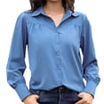 thumbnail image 1 of Shirts For Women Button Down Shirts Long Sleeve V Neck Tops Wrinkle Collared Work Solid Blouses Tops Womens Tops, 1 of 4