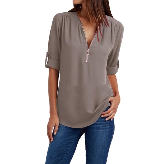 Shirts For Women Button Ladies Clothing Loose Shirt Chiffon Zipper Long Sleeves Plus Size Tops Long Sleeve Shirts For Women