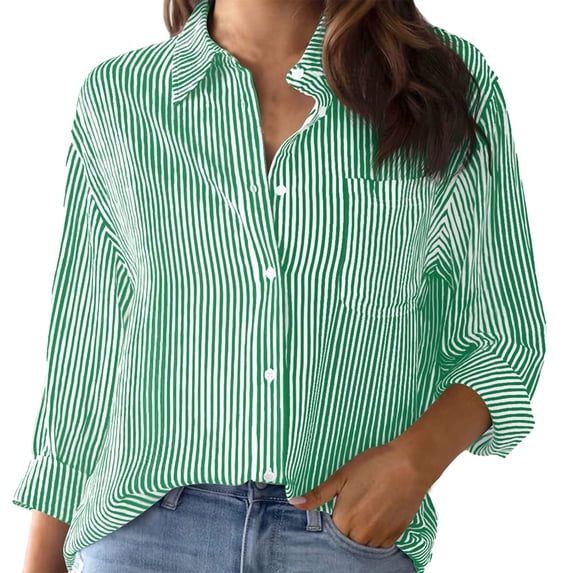 Shirts For Women Cotton Striped Button Down Shirt For Little Oversized Long Sleeve Blouses Dress Shirts Work Tops Long Sleeve Shirts For Women