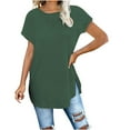 thumbnail image 1 of Shirts For Women Dressy Women's Crewneck Short Sleeve Tunic Tops Side Split Plain Loose Blouses Tops Green,M, 1 of 9