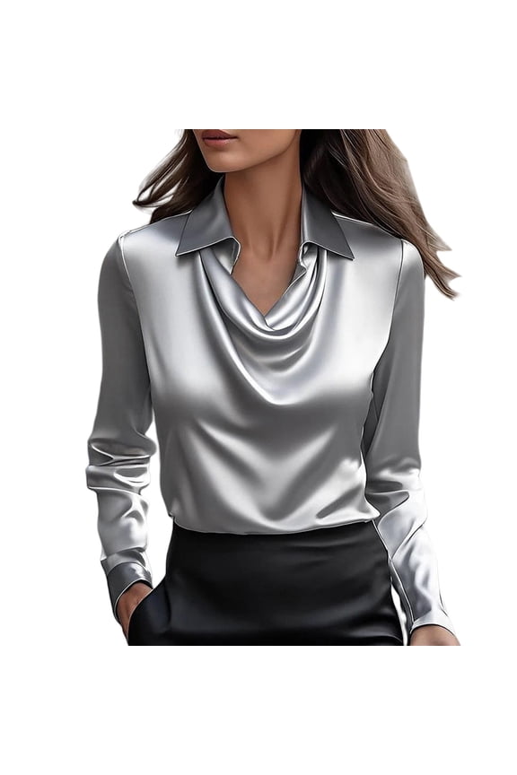 Shirts For Women Elegant Cowl Neck Satin Blouse Long Sleeve Work Shirt Top Long Sleeve Shirts For Women