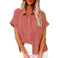 thumbnail image 1 of Shirts For Women Fashion Solid Linen Casual Loose Short Sleeve Button Shirt Womens Tops, 1 of 6