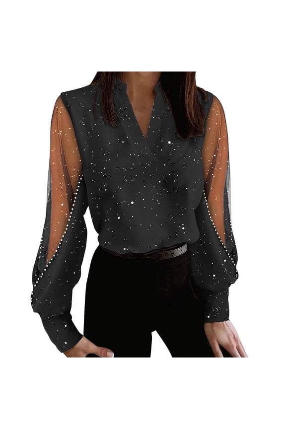 Shirts For Women Ladies Bright Flash Paneled V Neck Stylish Long Sleeve Shirt Top Womens Tops