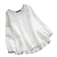 thumbnail image 1 of Shirts For Women Ladies Summer Solid Loose Ruffle Bottom Cuffs Crew Neck Long Sleeve Shirt Womens Tops, 1 of 3