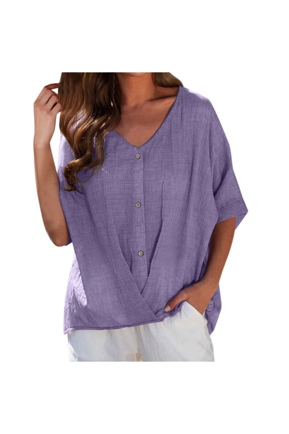 Shirts For Women Ladies Summer V Neck Pullover Short Sleeve Loose Blouse Casual Top Womens Tops