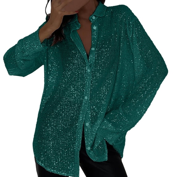 Shirts For Women Long Sleeve Fashionable Sequin Lapel Solid Color Casual Shirt Womens Tops