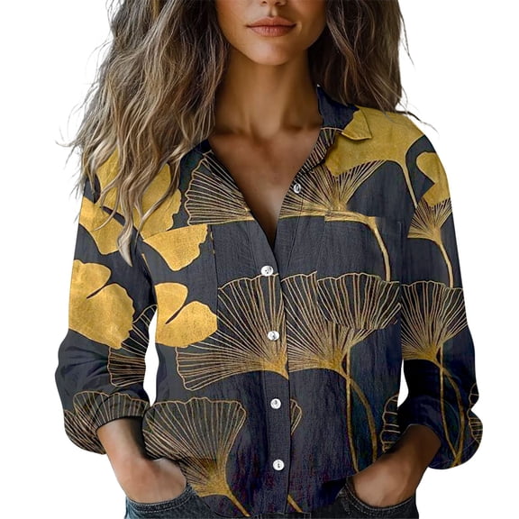 Shirts For Women Long Sleeved Printed Button Down Shirt Womens Tops