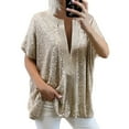 thumbnail image 1 of Shirts For Women Loose Sequin V Neck Short Sleeved Casual Shirt Short Sleeved Blouse Womens Tops, 1 of 6