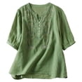 thumbnail image 1 of Shirts For Women Loose Temperament Short Sleeved Embroidery Literary Retro Cotton Shirt Womens Tops, 1 of 4