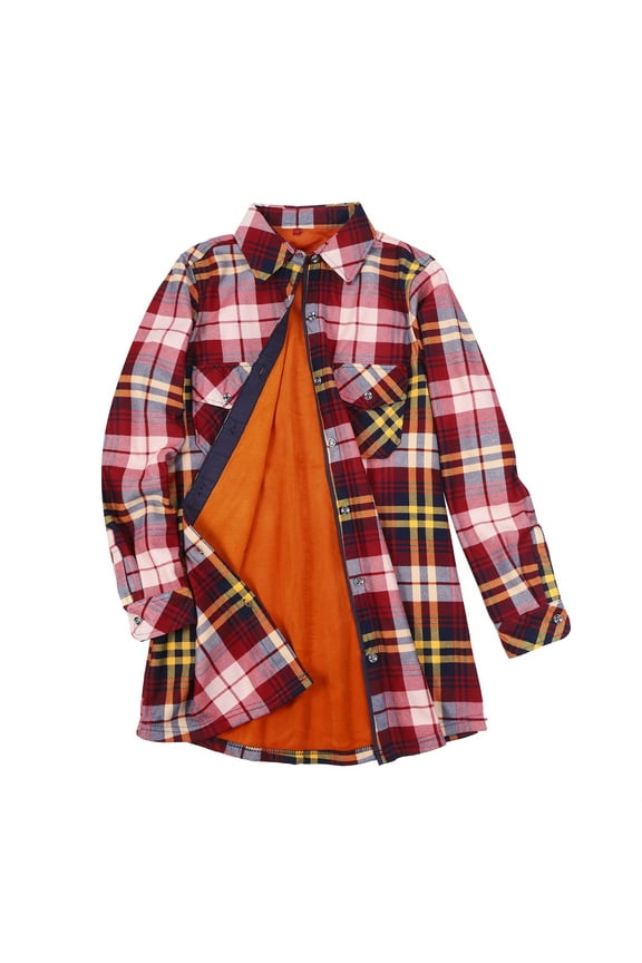 Shirts For Women Plaid Printed Long Sleeve Lined Button Up Fuzzy Checkered Flannel Blouse Tops Streetwear Party Shirts