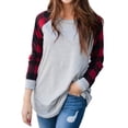 thumbnail image 1 of Shirts For Women Plaid Stitching Basic Womens Tops Crew Neck Long Sleeve Pullover Blouse T-Shirt Alsol Lamesa, 1 of 3
