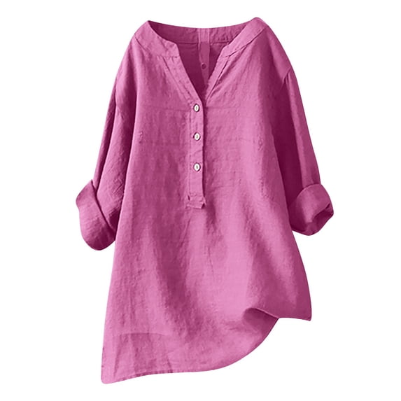 Shirts For Women Printed Patchwork Buttons V Neck Cotton Blouse Shirt Long Sleeve Shirts For Women
