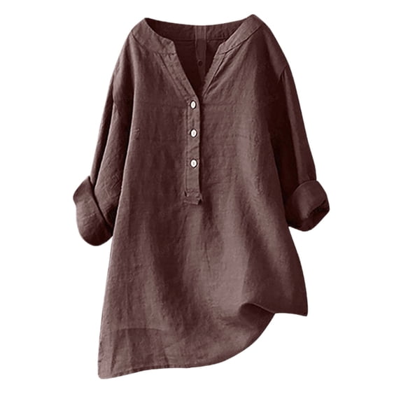 Shirts For Women Printed Patchwork Buttons V Neck Cotton Blouse Shirt Long Sleeve Shirts For Women