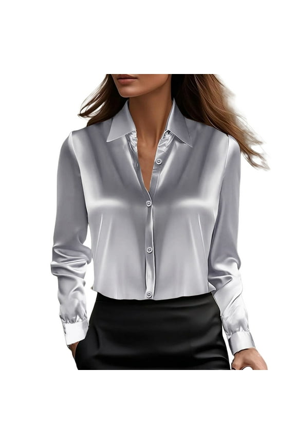 Shirts For Women Satin Blouses For Women Button Down Shirts Long Sleeve Tops Womens Tops