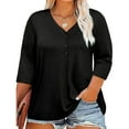 thumbnail image 1 of Shirts For Women Sevevn Women Plus Size V-Neck 3/4 Sleeve Casual T-Shirts Loose Basic Tunic Tees, 1 of 8