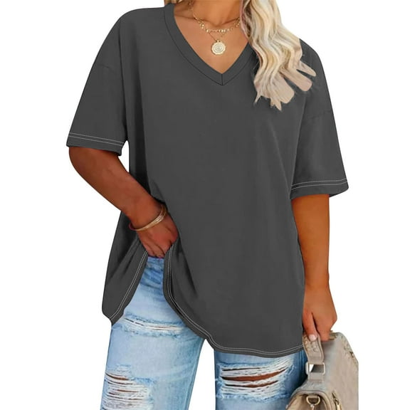 Shirts For Women Sevevn Women's Oversized V-Neck Short Sleeved Solid Summer Base Shirt Sports T-Shirt