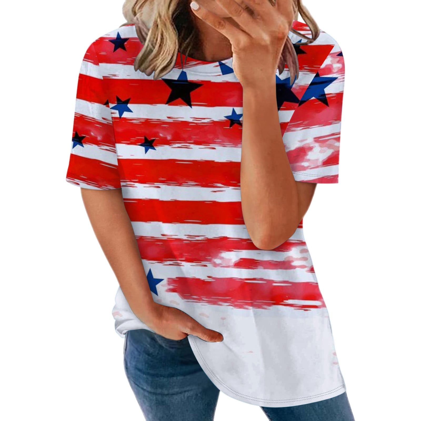 Shirts For Women Short Sleeve USA Flag Print Casual Tee Shirts Summer  Casaul O Neck Tee Tops Women's Casual Shirts Long Sleeve White Tee Women 