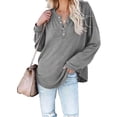 thumbnail image 1 of Shirts For Women Solid Color Buttons Womens Tops Long Sleeve Crew Neck Pullover Blouse T-Shirt Alsol Lamesa, 1 of 3
