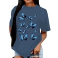 thumbnail image 1 of Shirts For Women Tees Tops Blue Butterfly Print Short Sleeve Summer Crew Neck Fall Outfits Fashion Clothes 2025, 1 of 5