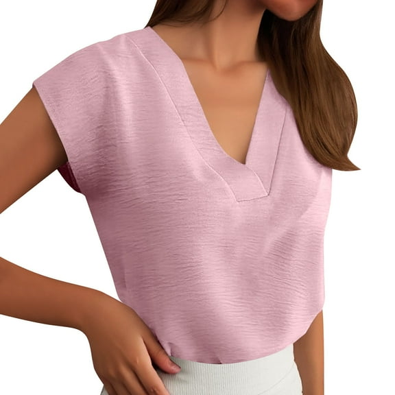 Shirts For Women Tees Tops Cap Sleeve Textured Dressy V Neck 2025 Summer Business Work Blouses Fashion Clothing