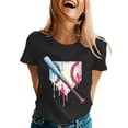 thumbnail image 1 of Shirts For Women Tees Tops Casual Printed Round Neck Solid Color Short Sleeved Y2k Clothes Black XL, 1 of 5