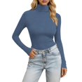 thumbnail image 1 of Shirts For Women Tees Tops Long Sleeve High Neck Slim Fit Stretch Casual Basic Solid Spring Summer Clothes Brown, 1 of 5