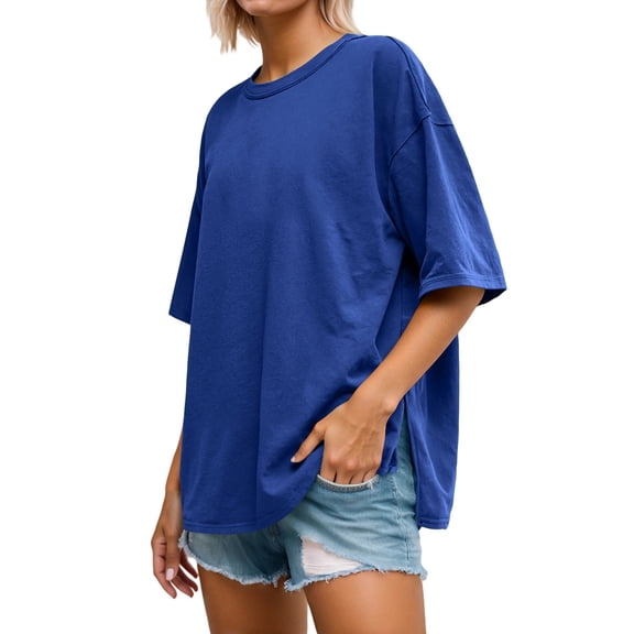 Shirts For Women Tees Tops Loose Fit Short Sleeve Round Neck Oversize Solid Trendy Outfits