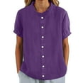 thumbnail image 1 of Shirts For Women Tees Tops Solid Round Neck St Up Collar Button Short Sleeve Trendy Outfits, 1 of 5