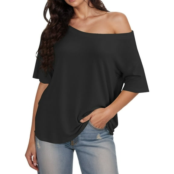 Shirts For Women Tees Tops Summer Off Shoulder Short Sleeve Loose Fit Fashion Clothing