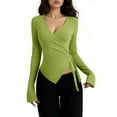thumbnail image 1 of Shirts For Women Tees Tops V Neck Drawstring Versatile Long Sleeve Slim Plus Size Clothes, 1 of 8