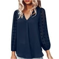 thumbnail image 1 of Shirts For Women Trendy Summer Chiffon TopS Ladies Solid Color V-Neck Blouse Tee Long Sleeve Tunic T-Shirt,Navy,Large, 1 of 8