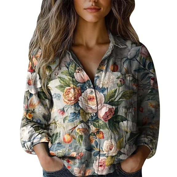 Shirts For Women Women Cotton Shirt Printed Fashion Button Down Shirts Casual Tops Long Sleeve Blouse Womens Tops