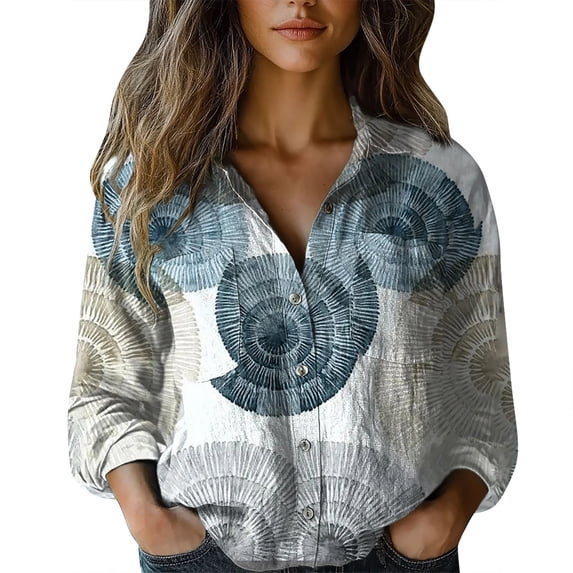 Shirts For Women Women Cotton Shirt Printed Fashion Button Down Shirts Casual Tops Long Sleeve Blouse Womens Tops