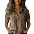 thumbnail image 1 of Shirts For Women Women Cotton Shirt Printed Fashion Down Shirts Casual Tops Short Sleeve Blouse Womens Tops, 1 of 4