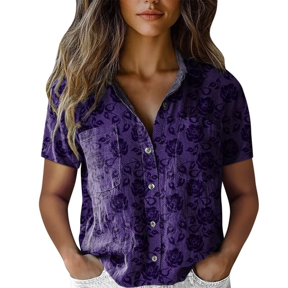 Shirts For Women Women Cotton Shirt Printed Fashion Down Shirts Casual Tops Short Sleeve Blouse Womens Tops