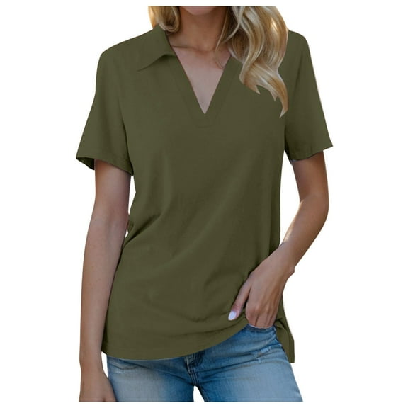 Shirts For Women Women Short Sleeve V Neck Summer Casual Work Basic Tees Ag Summer Shirts Tops L