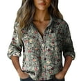 thumbnail image 1 of Shirts For Women Women's Cotton Shirt Printed Fashionable Button Up Shirt Casual Top With Seven Quarter Sleeves Shirt Womens Tops, 1 of 4