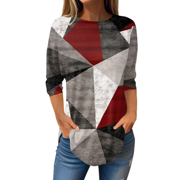 Shirts For Women Women's Printed Fashionable Casual Round Neck And Three Quarter Sleeve Top Womens Tops