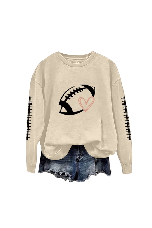 Shirts For Women Women's Round Neck Long Sleeved Solid Football Printed Top Womens Tops