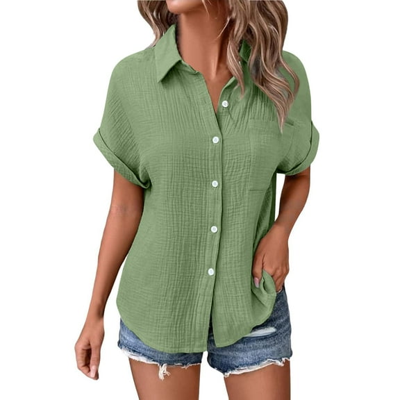 Shirts For Women Womens Blouses Casual Tops Batwing Sleeve Pocket Patched Shirt Casual Work T Shirts Double Layer Wrinkled Fabric Womens Tops