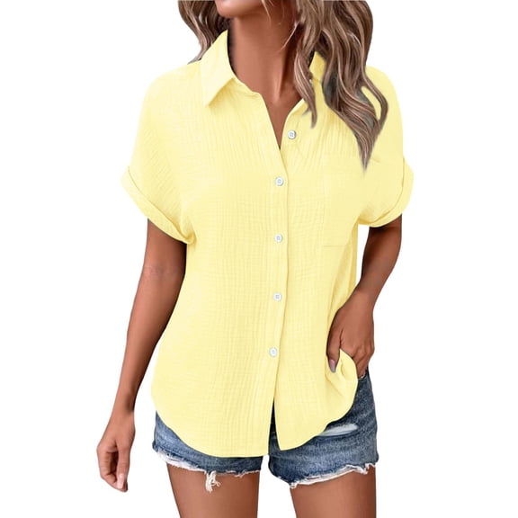 Shirts For Women Womens Blouses Casual Tops Batwing Sleeve Pocket Patched Shirt Casual Work T Shirts Double Layer Wrinkled Fabric Womens Tops