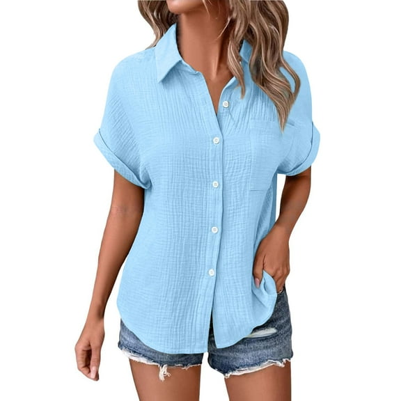 Shirts For Women Womens Blouses Casual Tops Batwing Sleeve Pocket Patched Shirt Casual Work T Shirts Double Layer Wrinkled Fabric Womens Tops