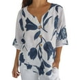 thumbnail image 1 of Shirts For Women Womens Cotton Linen Tshirt Tops Casual Loose Fit Blouse Tunic Floral Print Button V Neck Short Sleeve Tops Womens Tops, 1 of 5