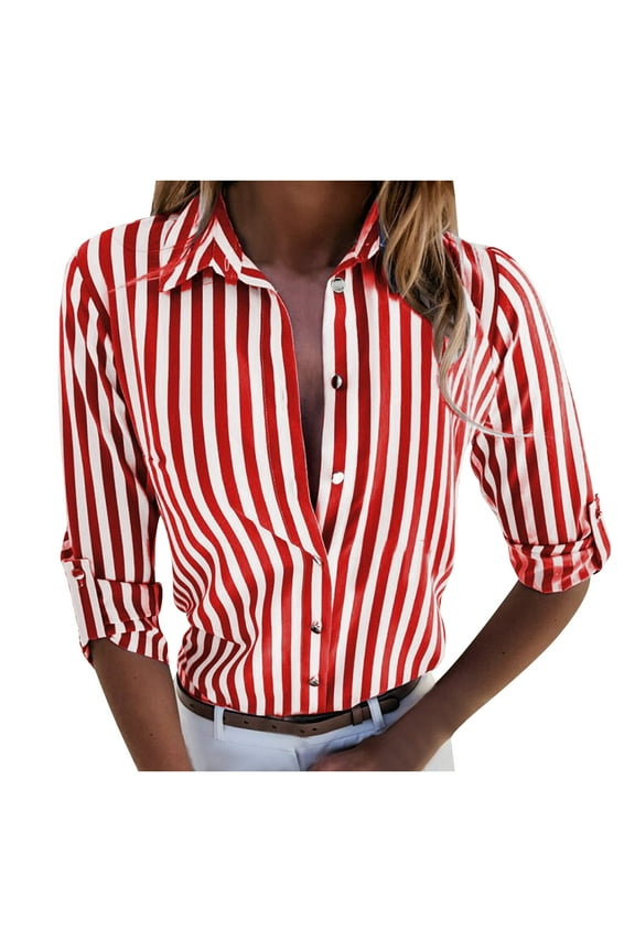 Shirts For womens Long Sleeve Button Down Collar Blouses Striped Red Mblusas Mujer De Moda