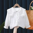 thumbnail image 1 of Shirts for Kids 3-14 Years Long Sleeve Lapel Collar Solid Color Tops Children Girls' Casual Loose Undershirts Autumn Blouse T-Shirt with Buttons White-05, 1 of 3