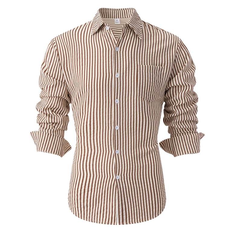 white dress shirt with brown stripes White with light brown dot line stripe shirt main image 0