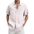 thumbnail image 1 of Shirts for Men,Linen Shirt Short Sleeve Shirt Button Up Loose Fit everyday wear Solid Color Linen Shirt for Spring Summer Fall,Mens T-Shirts,5XL,White, 1 of 5