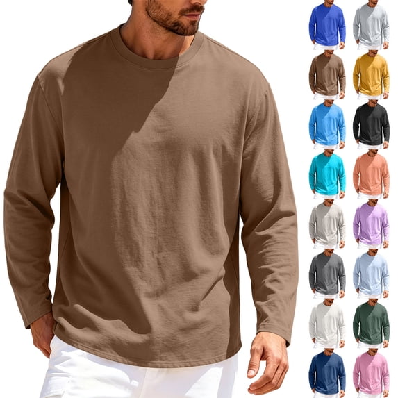Shirts for Men Long Sleeve T-Shirt Crew Neck Midweight Tees Classic Basic Casual Tops Soft Shirt,Regular Fit, Machine Wash, Casual Wear, Fall/Winter Wear, Thermal