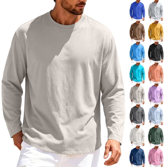 Shirts for Men Long Sleeve T-Shirt Crew Neck Midweight Tees Classic Basic Casual Tops Soft Shirt,Regular Fit, Machine Wash, Casual Wear, Fall/Winter Wear, Thermal