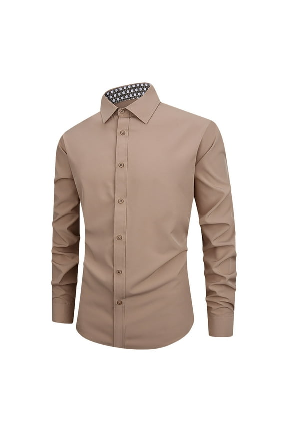Mens Long Sleeve Men's Slim Fit Solid Color Button-Down Spread Collar Dress Shirt, Business Wear Long Sleeve Blouse